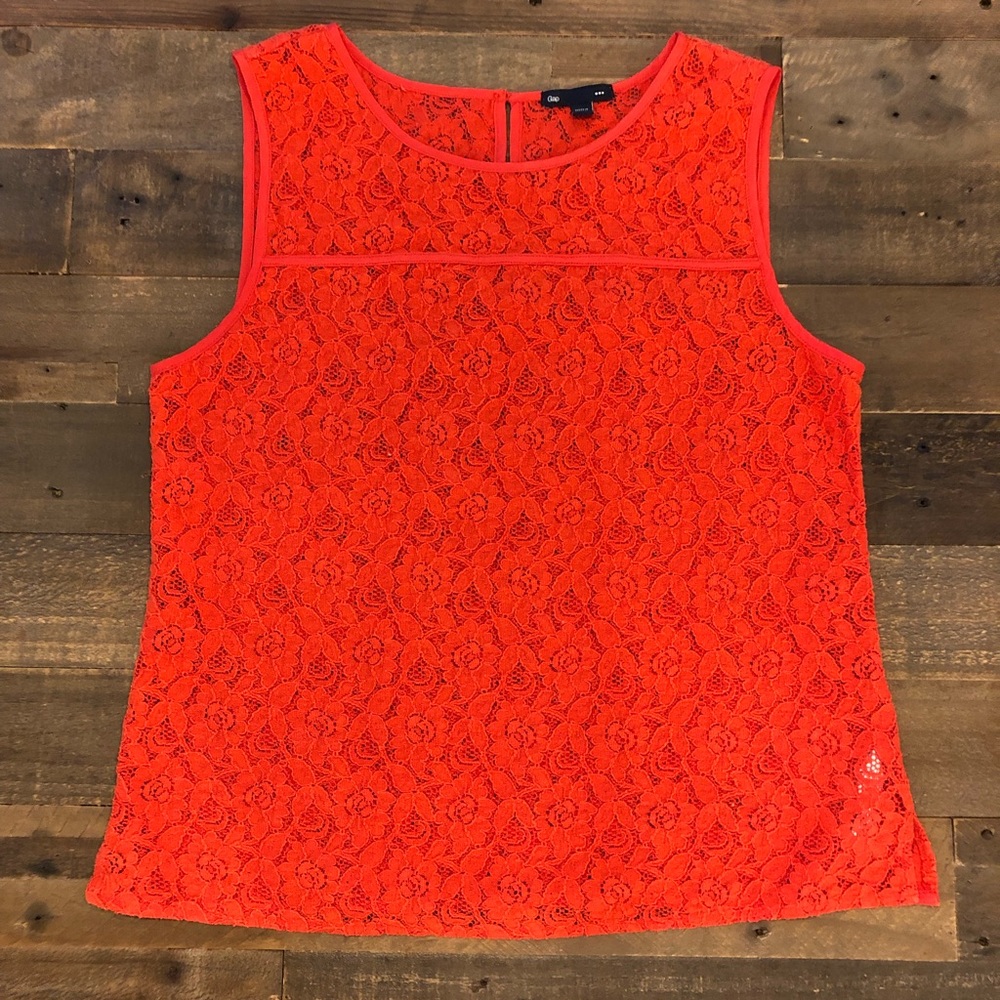 Bright red-orange lace GAP tank